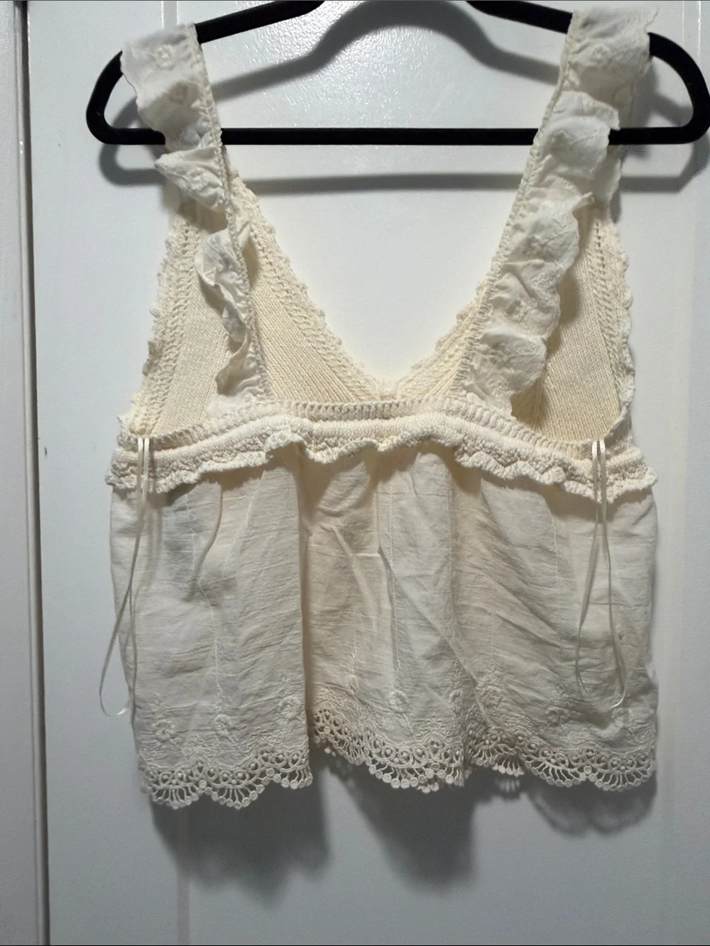 Zara Cream Crochet & Knit Tie-Front Tank - Picture 11 of 13